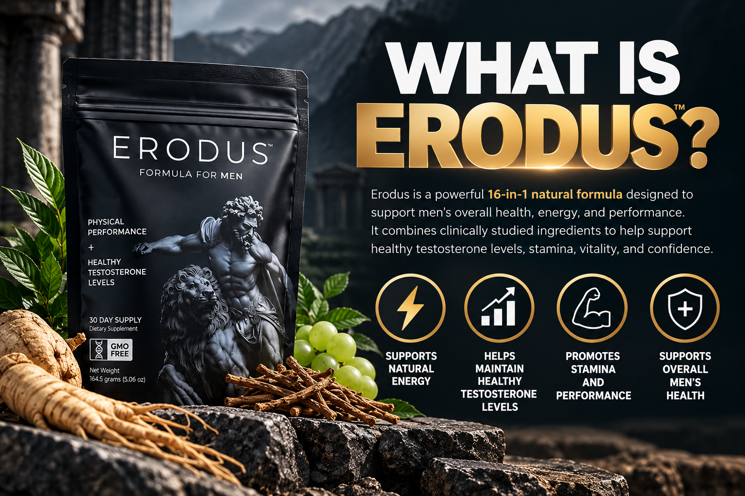 What is Erodus, a daily energy drink powder for men