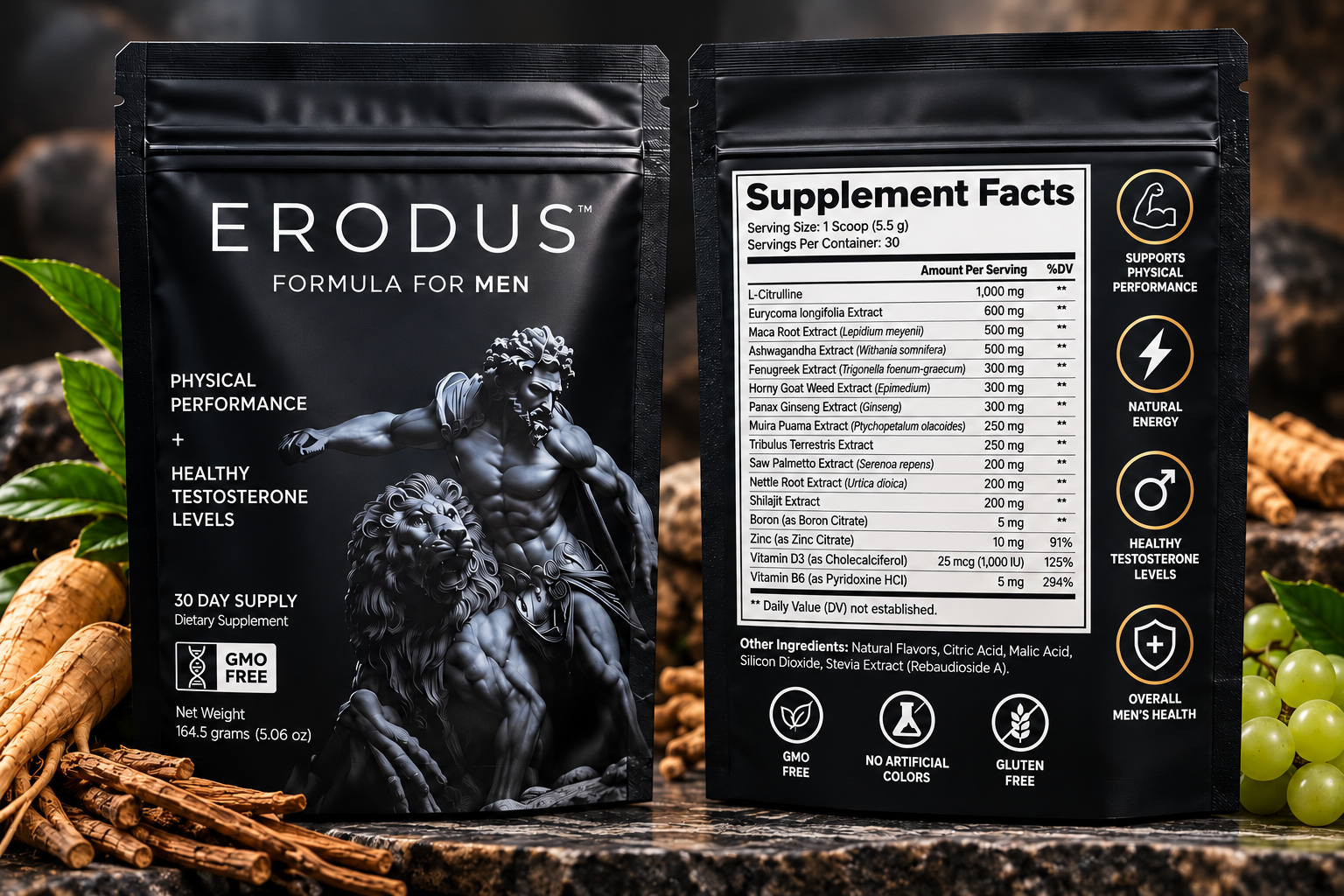 Erodus supplement facts label with every dose printed